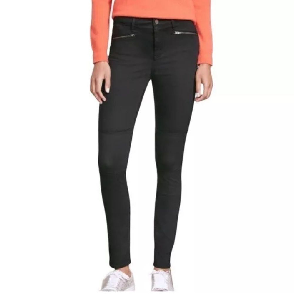 Boden - The Brighton Biker Skinny Jeans Black Moto Zipper Sz 6P